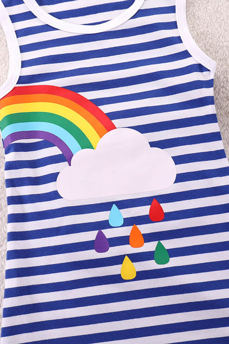 Vibrant and Playful: Girls Rainbow Design Striped Sleeveless Dress at Burkesgarb