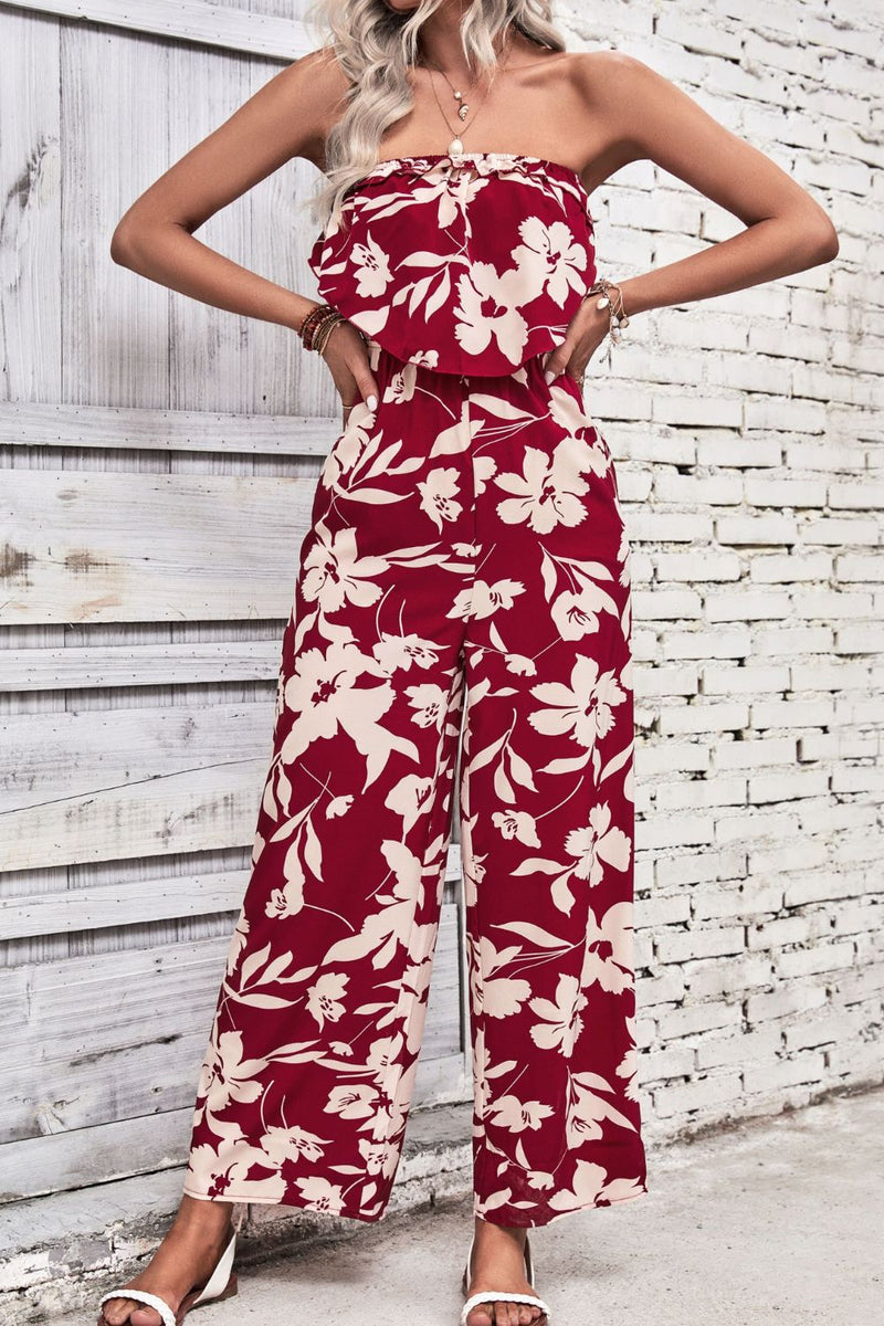 Embrace Effortless Style with the Wide Leg Strapless Floral Jumpsuit