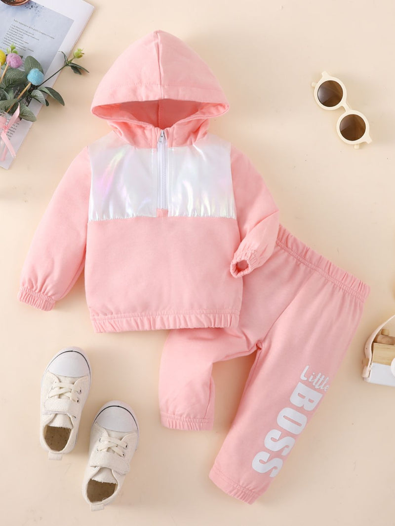 Adorable and Stylish: Baby Two-Tone Hoodie and "Little Boss" Joggers Set at Burkesgarb