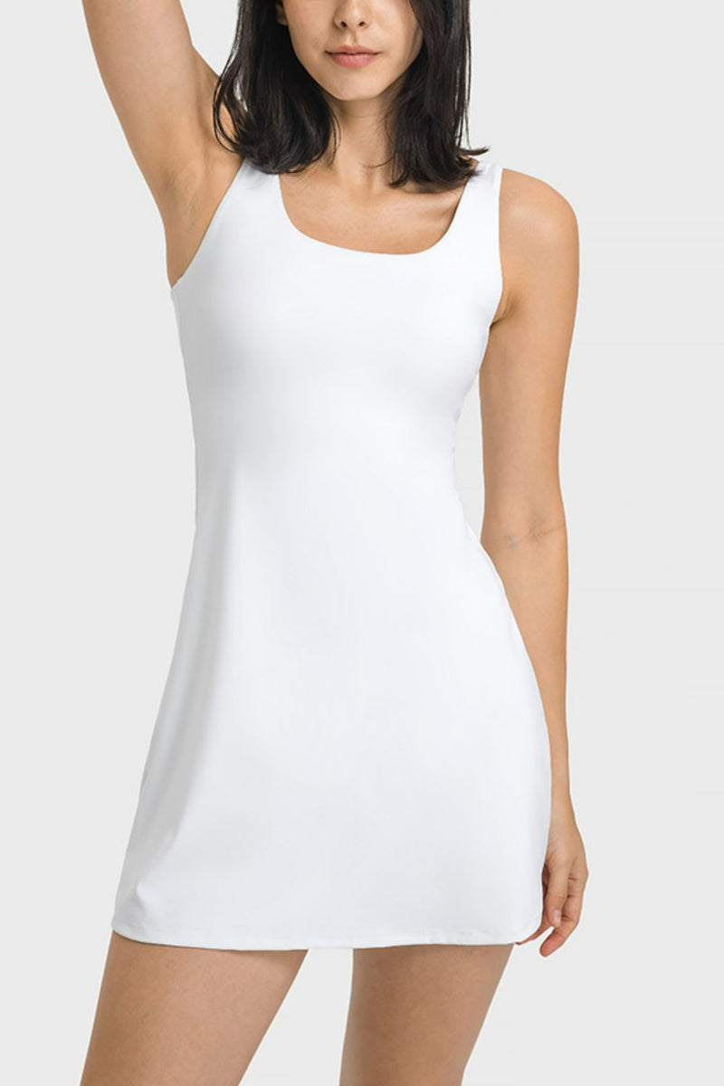 "Stylish and Functional: Square Neck Sports Tank Dress at Burkesgarb