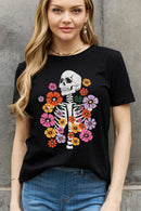 "Burkesgarb Skeleton & Flower Graphic Cotton Tee - Unique and Eye-Catching Design"