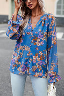 Floral Design Flounce Sleeve Blouse at Burkesgarb