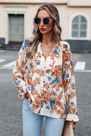 Floral Design Flounce Sleeve Blouse at Burkesgarb
