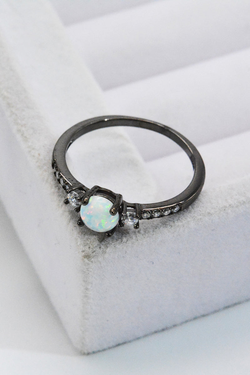 Elegance and Grace: 925 Sterling Silver Round Opal Ring at Burkesgarb