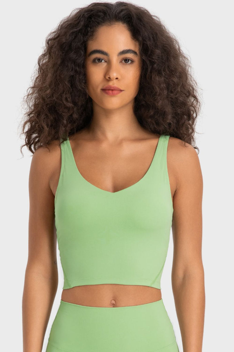 Enhance Your Workout Style with the Deep V-Neck Crop Sports Bra at Burkesgarb