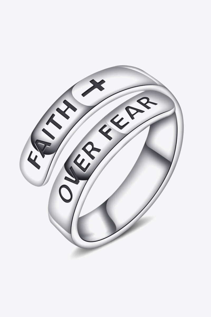 Embrace Strength and Faith with the Sterling Silver FAITH OVER FEAR Bypass Ring at Burkesgarb