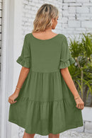 Flirty and Feminine: V-Neck Flounce Sleeve Tiered Dress at Burkesgarb