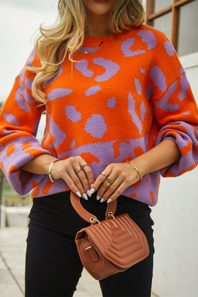 Embrace Effortless Style with the Leopard Round Neck Dropped Shoulder Sweater at Burkesgarb