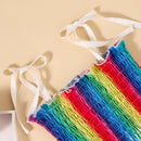 Adorable and Playful: Baby and Toddler Rainbow Color Tie Shoulder Smocked Dress at Burkesgarb