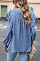 Chic and Playful: Ruffle Trim Balloon Sleeve Blouse at Burkesgarb