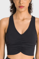 Stay Supported and Stylish with the Gathered Detail Halter Neck Sports Bra at Burkesgarb