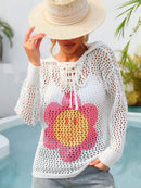 "Boho Chic: Flower Openwork Hoodie by Burkesgarb | Stylish and Comfortable Women's Outerwear"