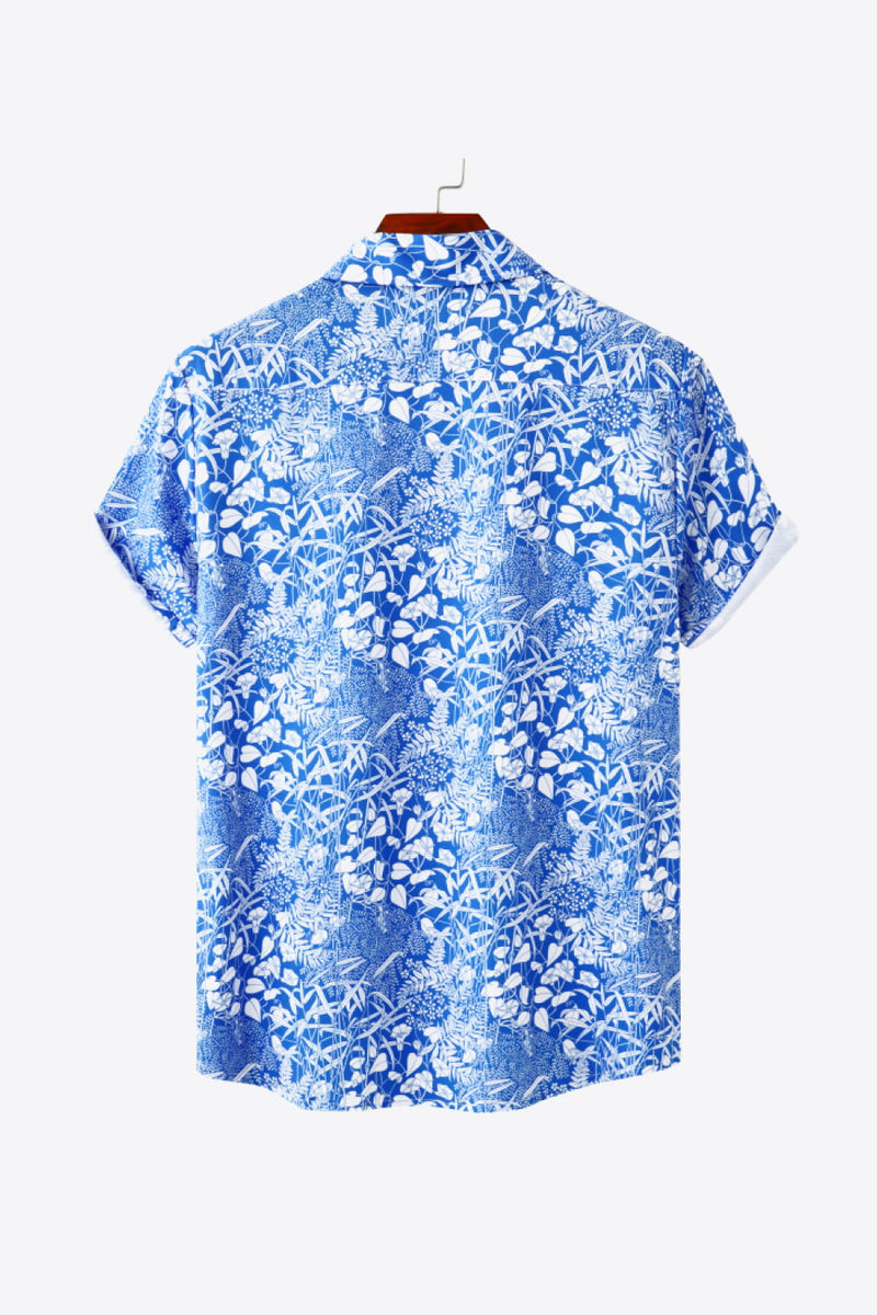 "Burkesgarb Plant Lapel Collar Short Sleeve Shirt - Embrace Nature with Style!"