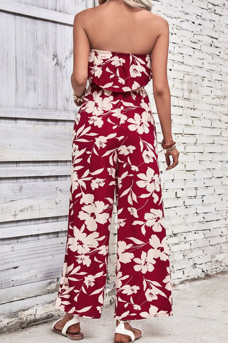 Embrace Effortless Style with the Wide Leg Strapless Floral Jumpsuit