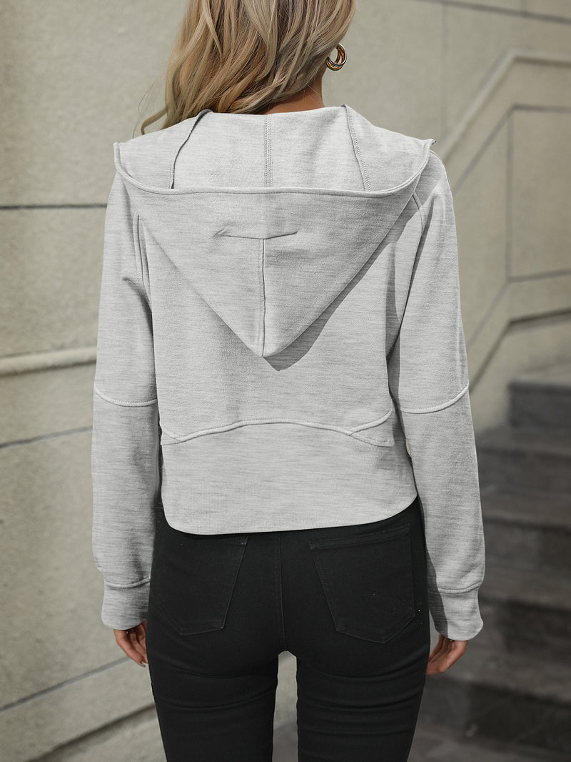 Stay Cozy and Chic with the Zip-Up Raglan Sleeve Hoodie with Pocket at Burkesgarb