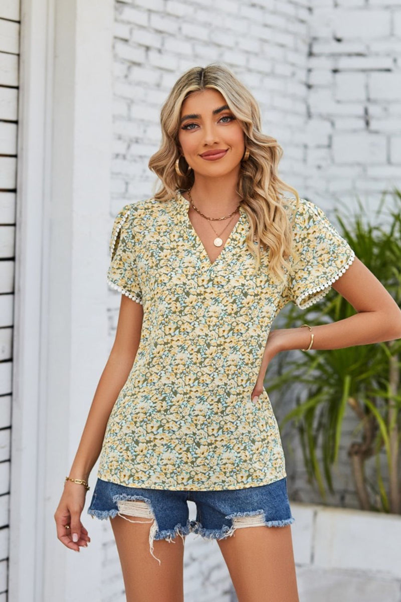 Floral Notched Neck Blouse | Burkesgarb - Effortless Elegance in Full Bloom