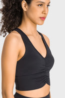 Stay Supported and Stylish with the Gathered Detail Halter Neck Sports Bra at Burkesgarb