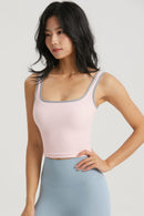 Upgrade Your Activewear with the Contrast Square Neck Cropped Sports Tank at Burkesgarb