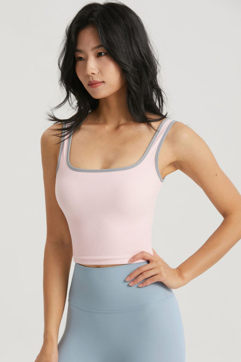 Upgrade Your Activewear with the Contrast Square Neck Cropped Sports Tank at Burkesgarb