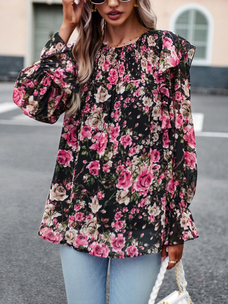 Chic and Feminine: Round Neck Flounce Sleeve Blouse at Burkesgarb