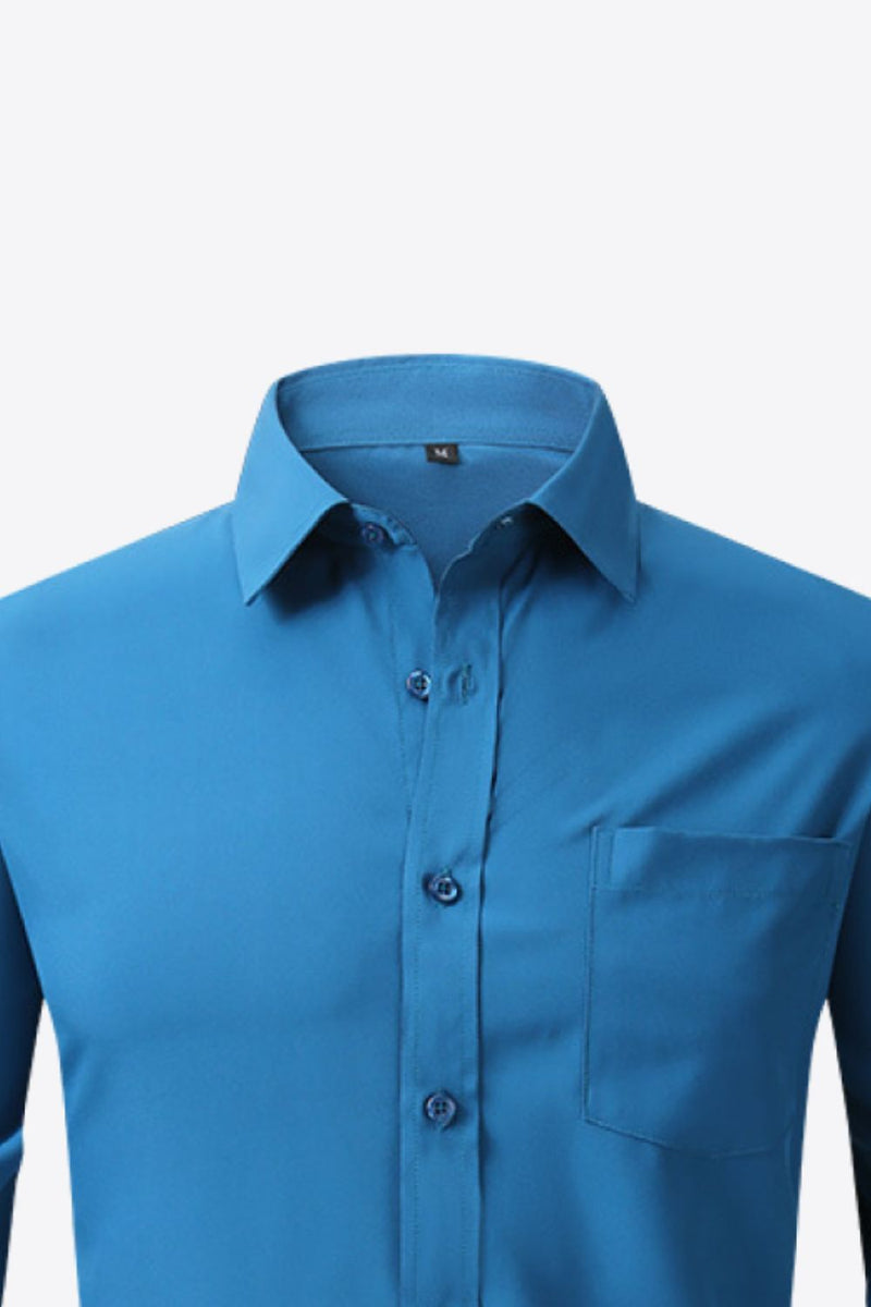 Classic and Versatile: Collared Long-Sleeve Pocket Shirt for Effortless Style