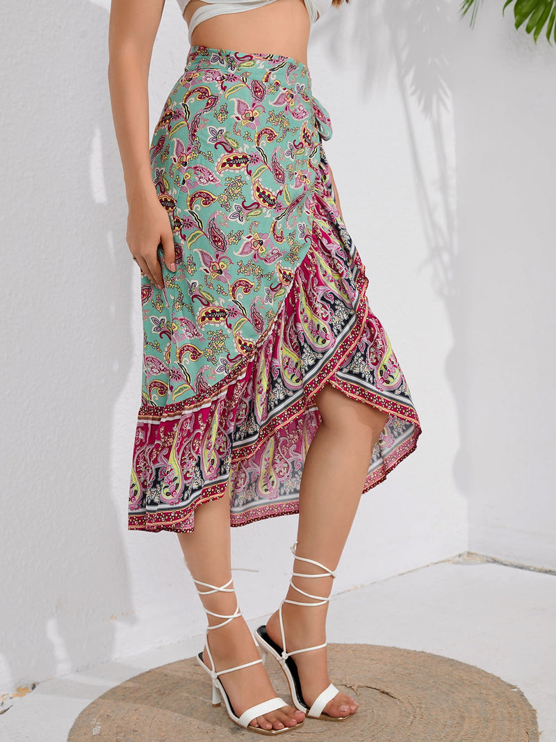 Embrace Effortless Femininity with the Tie Waistband Flounce Hem Midi Skirt at Burkesgarb