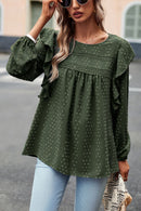Chic and Playful: Ruffle Trim Balloon Sleeve Blouse at Burkesgarb