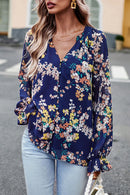 Floral Design Flounce Sleeve Blouse at Burkesgarb