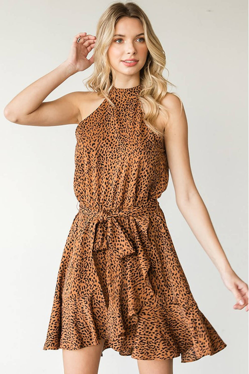 "Effortlessly Chic: Leopard Design Belted Sleeveless Dress by Burkesgarb | Stylish and Versatile Women's Outfit"