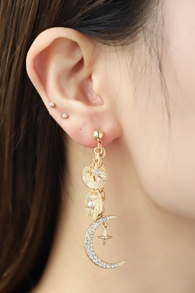 Shine Bright with Rhinestone Moon Dangle Earrings - Shop Now for Celestial Glam!