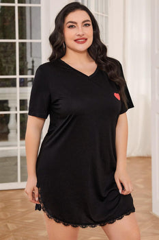 Uncompromising Comfort and Style: Plus Size Short Sleeve V-Neck Night Dress at Burkesgarb