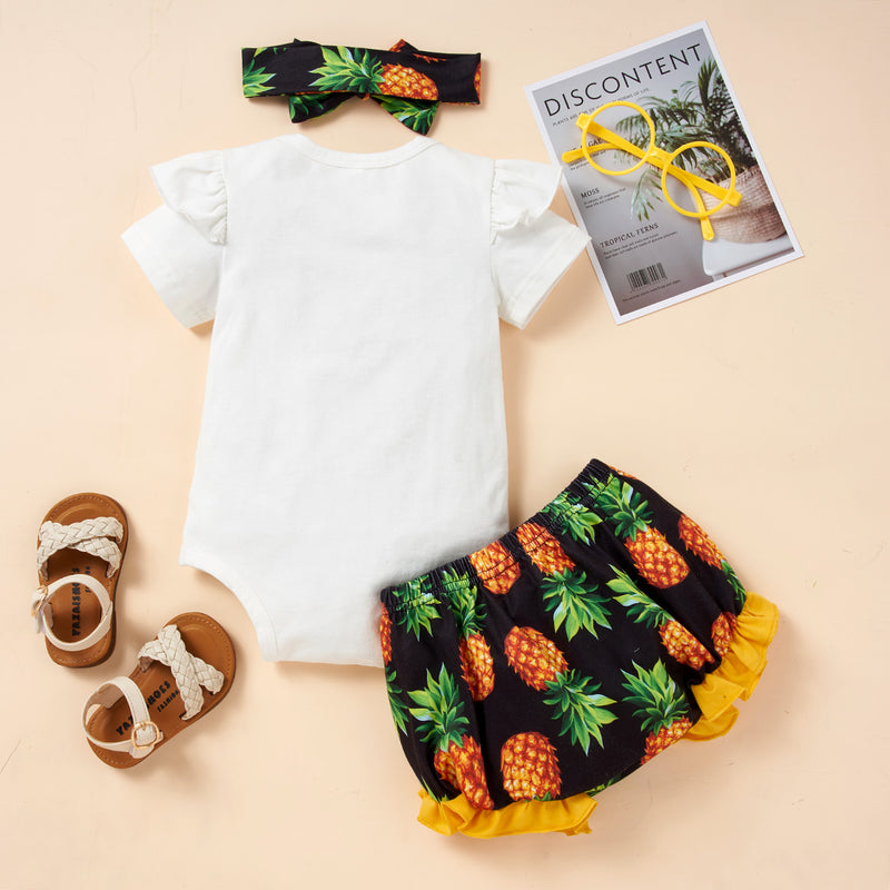 SUMMER TIME Bodysuit and Pineapple Graphic Shorts Set