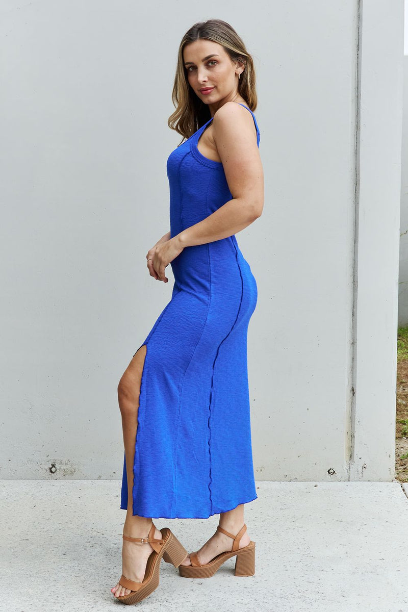 "Elegant and Alluring: Blue Maxi Dress with Slit by Burkesgarb | Stylish and Flattering Women's Apparel"