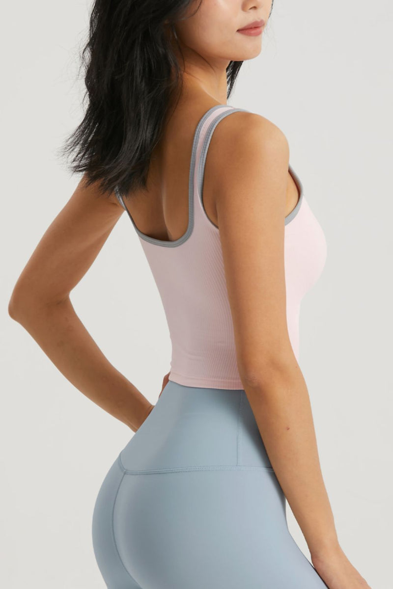 Upgrade Your Activewear with the Contrast Square Neck Cropped Sports Tank at Burkesgarb