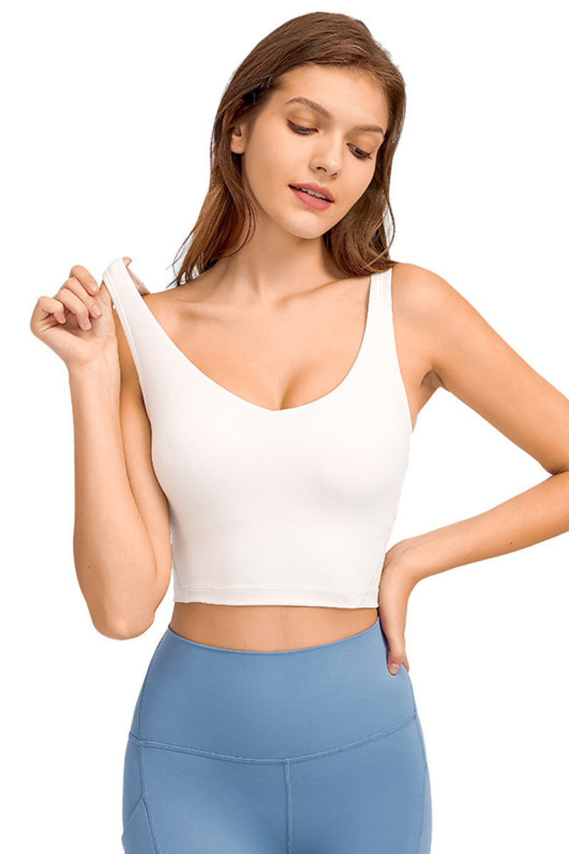 Enhance Your Workout Style with the Deep V-Neck Crop Sports Bra at Burkesgarb