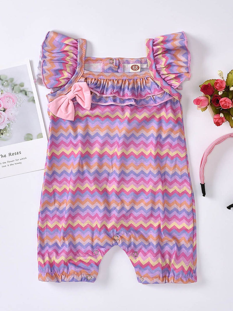 "Dress Your Baby Girl in Style with the Printed Bow Detail Square Neck Romper by Burkesgarb"