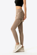 Elevate Your Wardrobe with Drawstring Ruched Faux Layered Yoga Leggings at Burkesgarb
