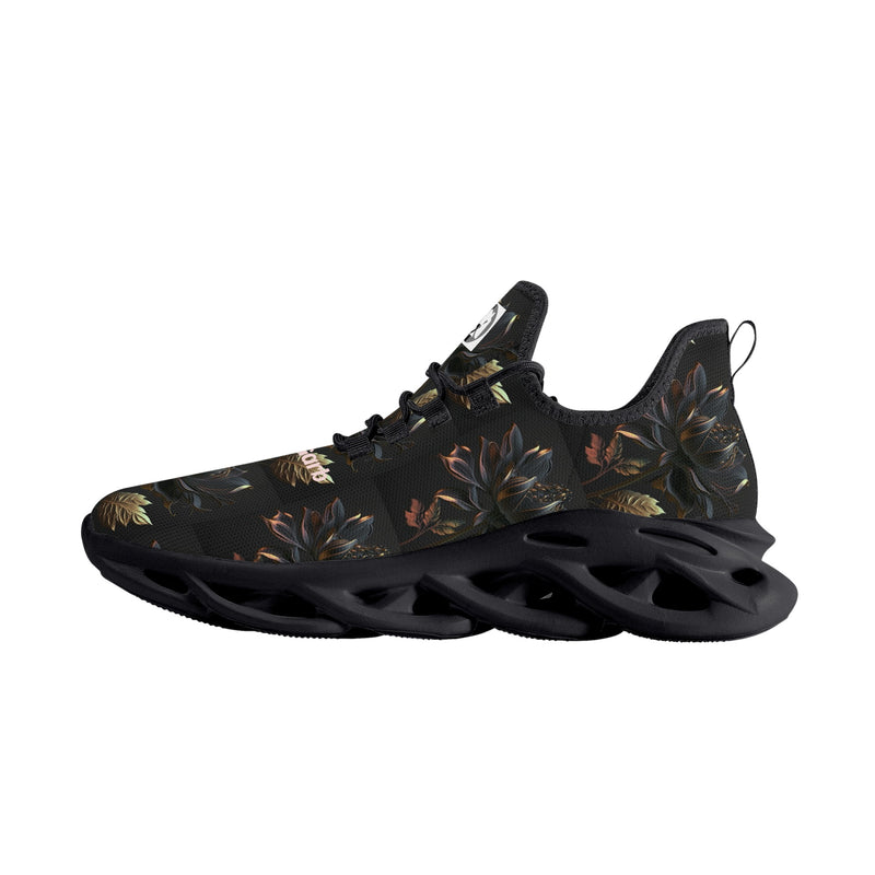 "Burkesgarb Black/Gold Rose Women's Flex Control Sneakers - Stylish and Supportive Footwear"