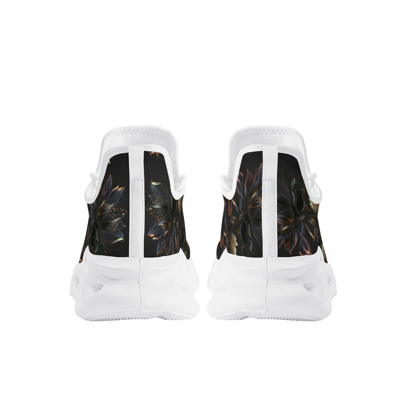 "Burkesgarb Black/Gold Rose Women's Flex Control Sneakers - Stylish and Supportive Footwear"
