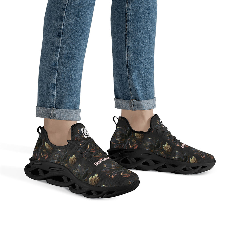 "Burkesgarb Black/Gold Rose Women's Flex Control Sneakers - Stylish and Supportive Footwear"