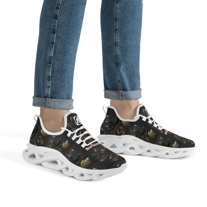 "Burkesgarb Black/Gold Rose Women's Flex Control Sneakers - Stylish and Supportive Footwear"
