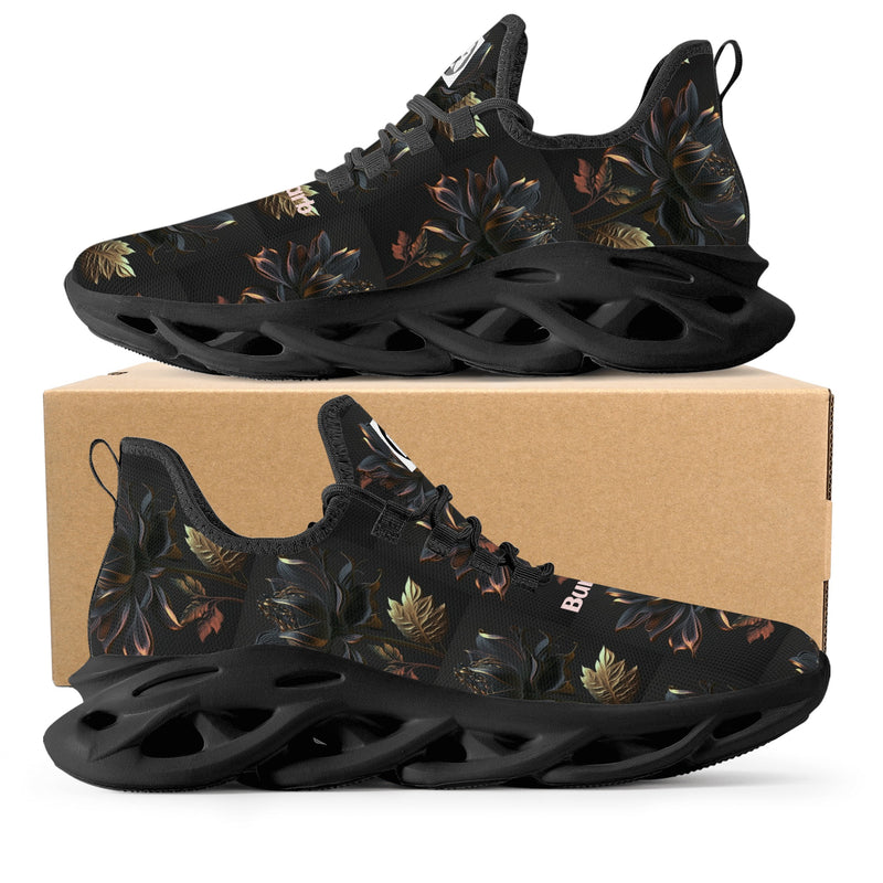 "Burkesgarb Black/Gold Rose Women's Flex Control Sneakers - Stylish and Supportive Footwear"