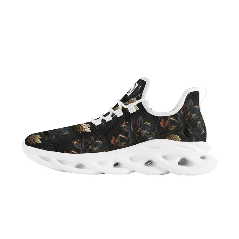 "Burkesgarb Black/Gold Rose Women's Flex Control Sneakers - Stylish and Supportive Footwear"