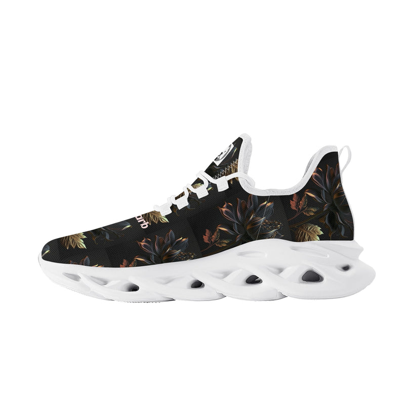 "Burkesgarb Black/Gold Rose Women's Flex Control Sneakers - Stylish and Supportive Footwear"