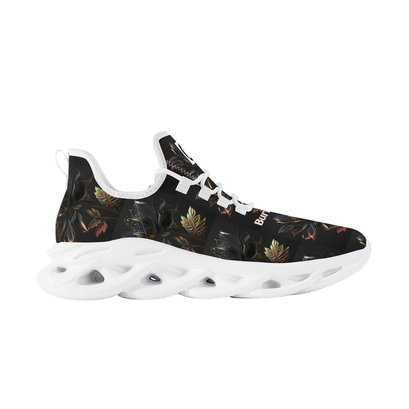 "Burkesgarb Black/Gold Rose Women's Flex Control Sneakers - Stylish and Supportive Footwear"