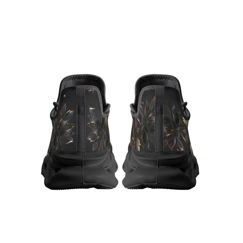 "Burkesgarb Black/Gold Rose Women's Flex Control Sneakers - Stylish and Supportive Footwear"