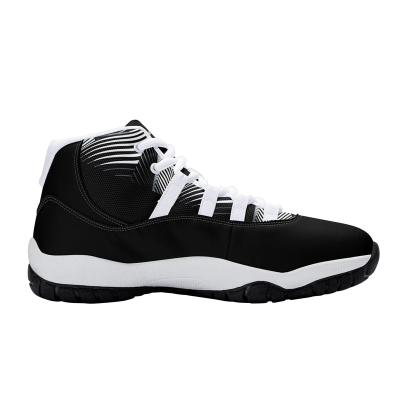 "Elevate Your Style with Burkesgarb Men's Black and White Lined Retro Basketball Sneakers"