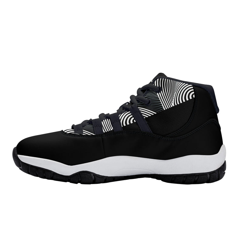 "Elevate Your Style with Burkesgarb Men's Black and White Lined Retro Basketball Sneakers"