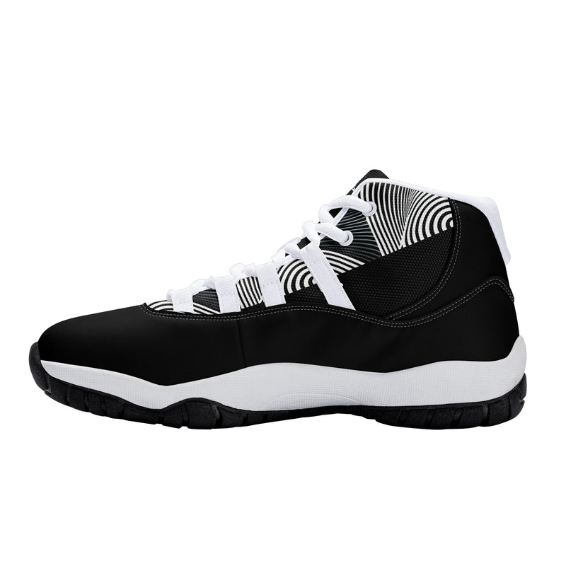 "Elevate Your Style with Burkesgarb Men's Black and White Lined Retro Basketball Sneakers"