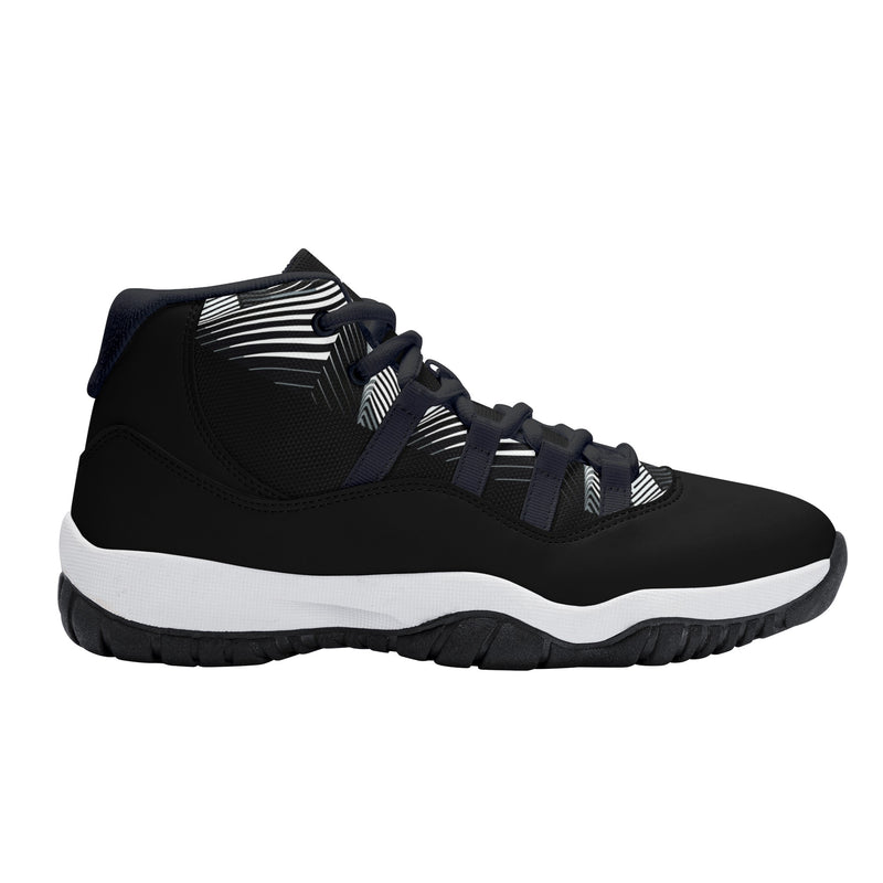 "Elevate Your Style with Burkesgarb Men's Black and White Lined Retro Basketball Sneakers"